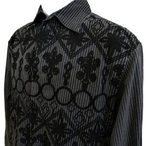 Roar Shirt Black Velvet Embroidery Stripes Button Front